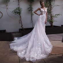 Ослепительное Тюлевое свадебное платье трапециевидной формы с цветами ручной работы с кружевной аппликацией из двух частей свадебное платье со съемной юбкой