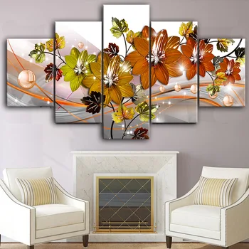 

5 PCS Combination of Paintings Crystal Flower HD Spray-Print Printing Sofa Wall Painting Canvas Print Painting Wall Painting