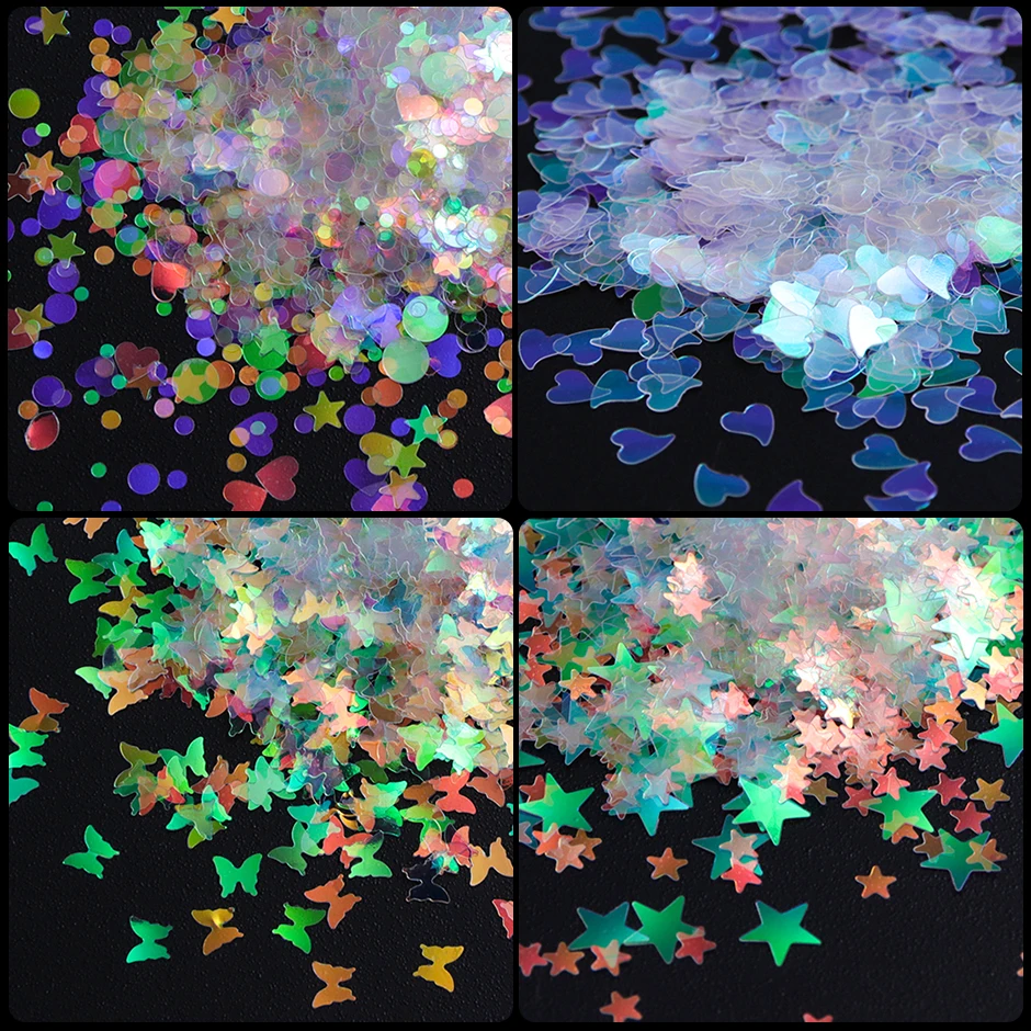 Nail Powder Nail Glitter Nail Decoration Nail Decorations Nail Flakes Nail Powder Set Holographic Mermaid Aurora Sequins for Nails Glitter Flakes Star Heart AB Spangles for Gel Paillette Manicure Decor