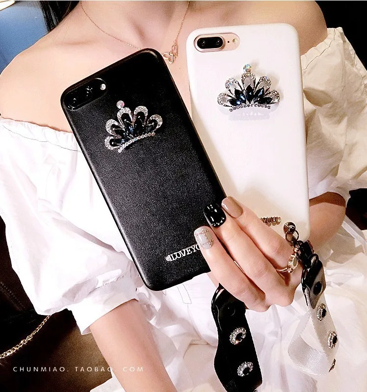

case for iPhone 11 XR 7 8 11 Pro Max X XS Max Plus 6 6s coverCrystal Crown Lanyard leather