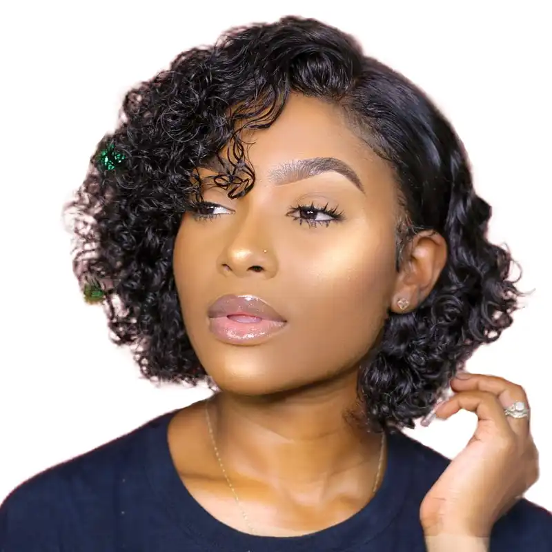 Kachayushijsya Les Vyushiesya Chelovecheskie Volosy Parik 150 Remy Pixie Cut Parik Dlya Chernyh Zhenshin Korotkij Kudryavyj Parik Peruanskie Volosy S Detskimi Volosami Aliekspress