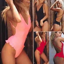 Купальные костюмы для женщин в виде листка лотоса, Одноцветный Нейлоновый Регулируемый модный эластичный купальник для девочек, пляжный купальник, сексуальный купальник с открытой спиной