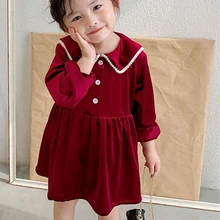 Г. Зимнее бархатное платье Vestidos для девочек, детские платья принцессы с длинными рукавами, винтажные платья с кукольным воротником Vestidos S10221