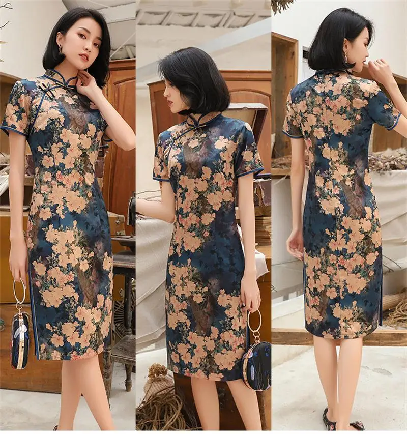 Элегантное Ретро женское традиционное китайское платье Ципао с принтом Cheongsam Плюс Размер M-4XL - Цвет: 2357