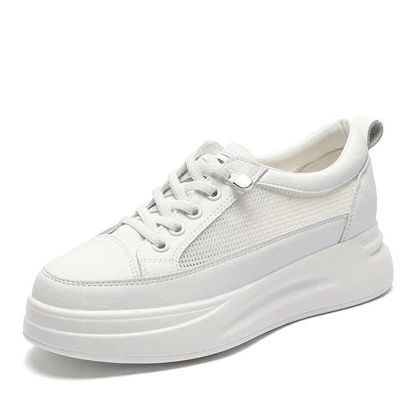 Fashion White Breathable Net Sneakers Women Low-Heel Flat Platform Ladies Lace-Up Fashion White Shoes Zapatos De Mujer Zapatos 5