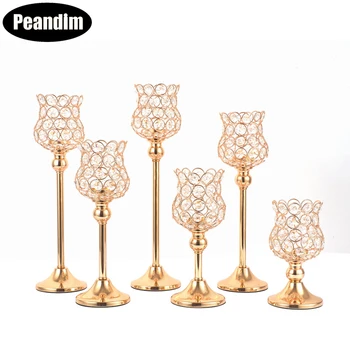 

Peandim Silver Gold Crystal Candle Holders Wedding Decoration Table Centerpieces Candledtick Hotel Home Dinner Decorative Holder