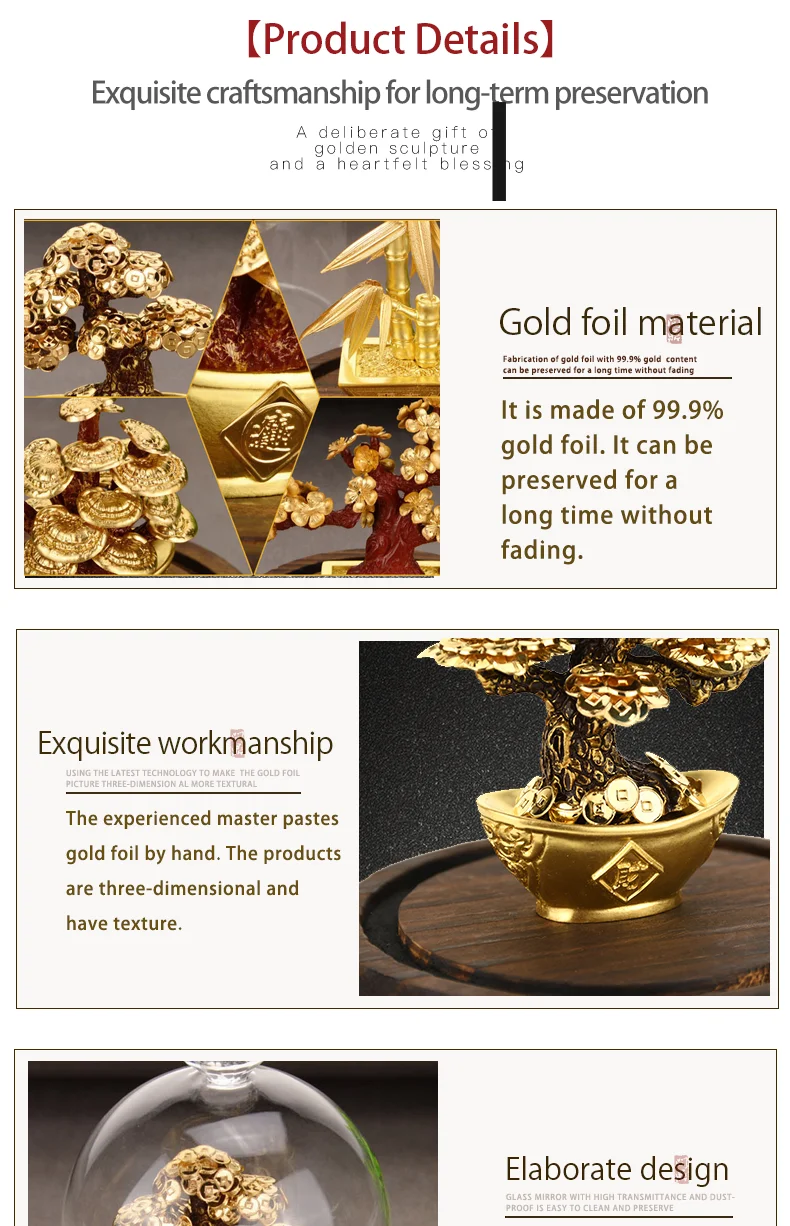 Feng Shui Fortune tree Gold Foil Money Tree Bonsai Office Tabletop Lucky Wealth Ornaments Gifts Home Decoration with Gifts box