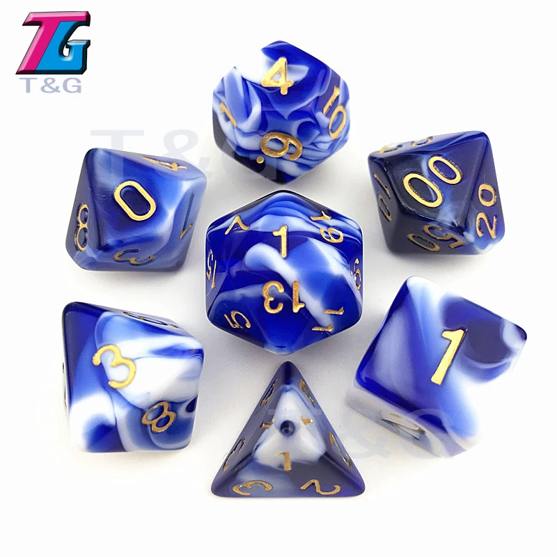 Децидер прозрачный и белый цвет игральные кости D4-D20 для ролевых игр партии игрушки 7 цветов - Цвет: L01 Blue