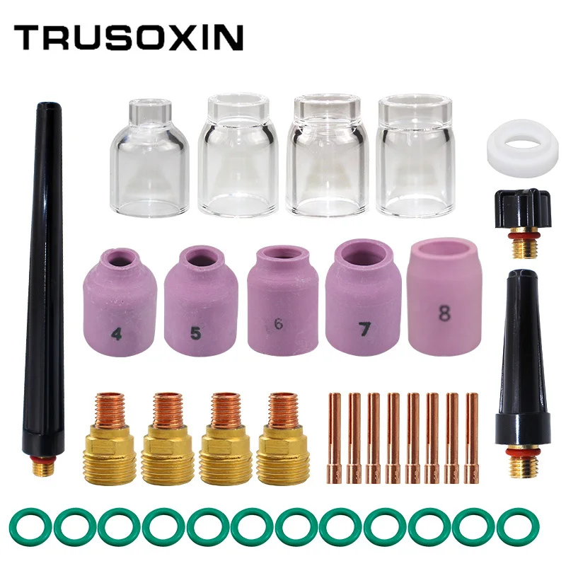 35pcs TIG Stubby Gas Lens #10 Pyrex Glass Cup Spares Kit Durable Practical Accessories For WP9 WP20 WP25 TIG Welding Torch