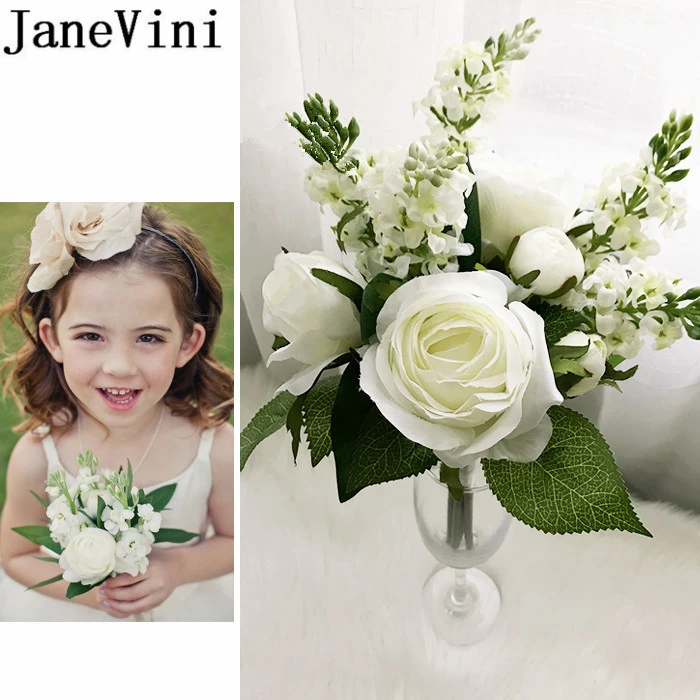 BABY PINK & GREY ROSES FLOWERGIRLS POSY ARTIFICIAL WEDDING FLOWERS CRYSTALS 