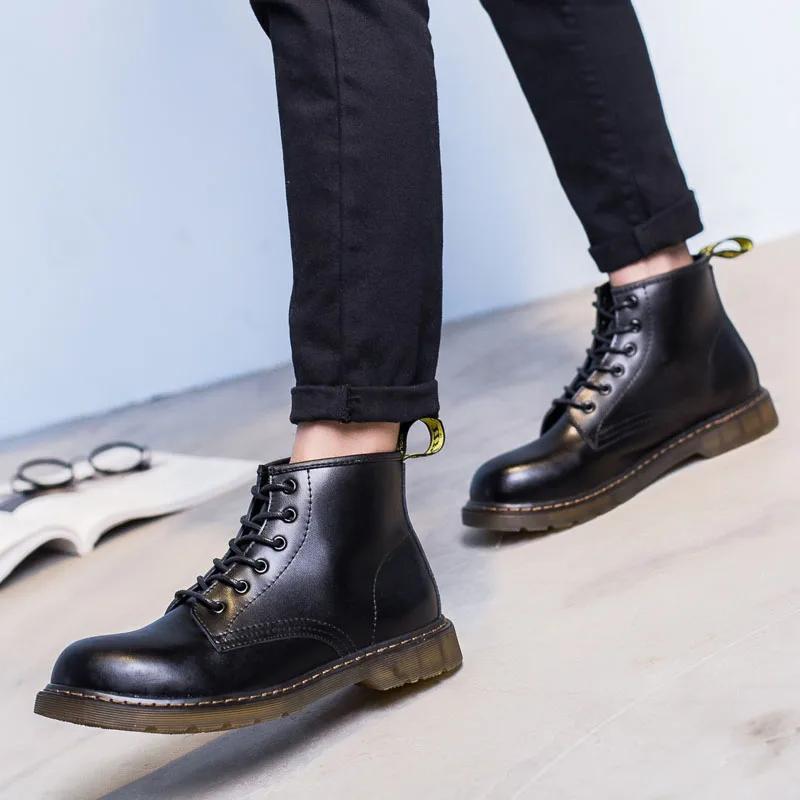 Мужские зимние ботинки из натуральной кожи; doc martins; красивые Ботинки Martin в британском стиле; винтажные классические ботинки-дезерты в стиле милитари; ботильоны в байкерском стиле