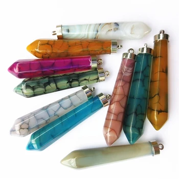 

Fashion Good Quality Natural Dragon Agates Stone Pillar Point Pendants Charms10x54mm for Women Jewelry Making 10pcs Wholesale