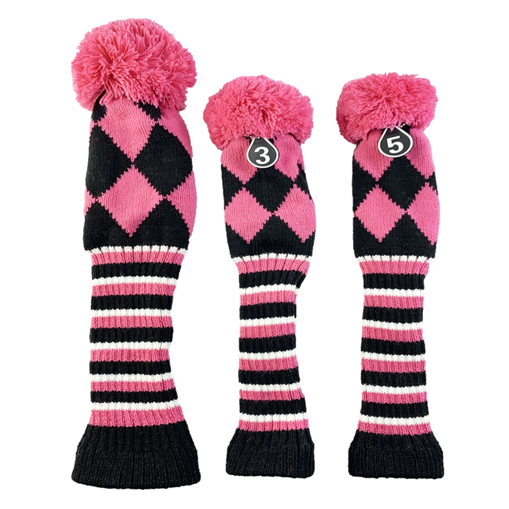 3pcs/set No.1 3 5 Golf Knitted Wood Head Cover Knitted Golf Driver Fairway Wood Headcovers Golf Club Protective Sleeve Sock