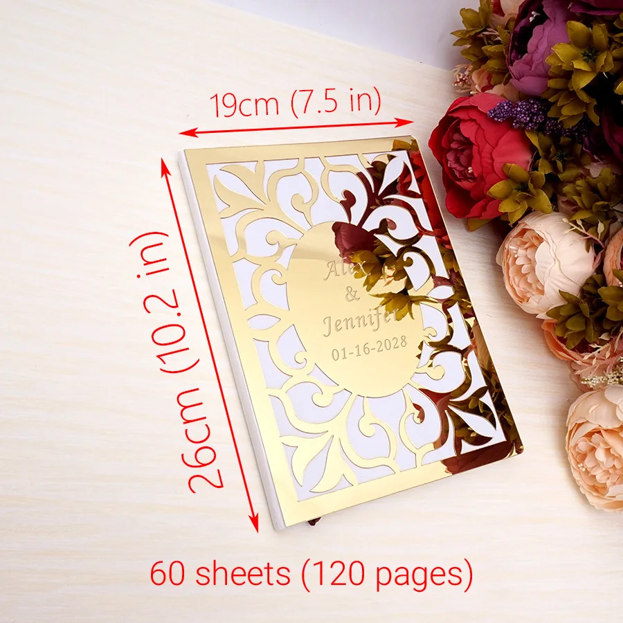 Wedding Custom Signature Guest Book Oval White Blank Inner Page Personalized Mirror Books Guest Gifts Party Decor Favor 26x 19cm