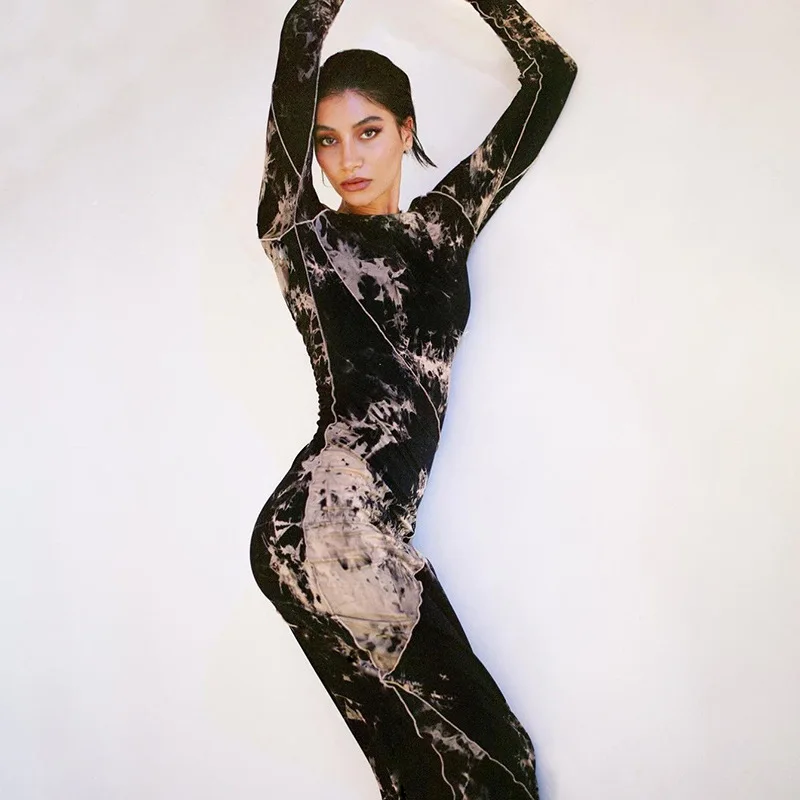 Женское платье-карандаш с длинным рукавом составного кроя | Женская одежда