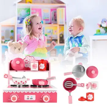 

Wooden Kitchen Toy Set With Sink Cabinets Safe Material Durable Pretend Toy Set For Little Girls Pink Simulated Kitchen Class