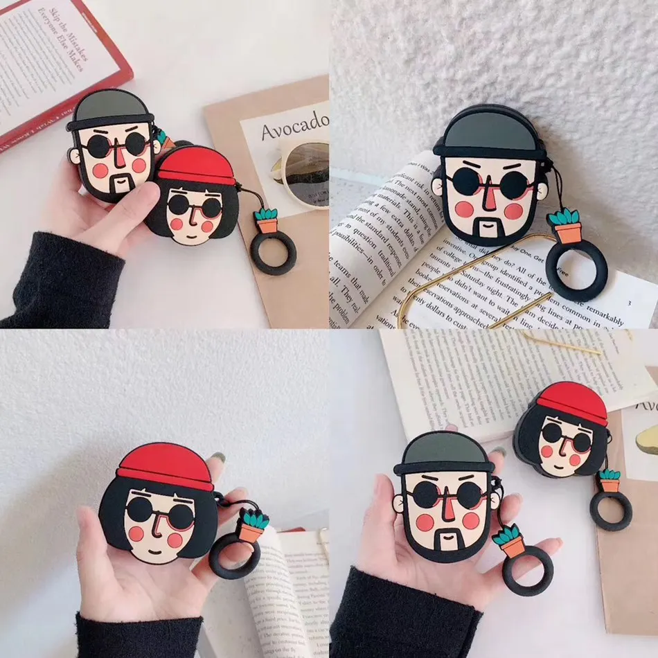 

For AirPods Case Classic Cartoon Character Lyon Earphone Case For Apple Airpods 2 Funny Protect Cover with Finger Ring Strap