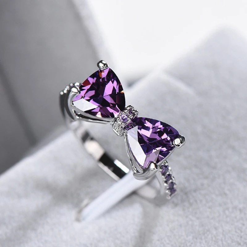 Exquisite Women Rings Bowknot Joint Silver Ring Romantic Female Engagement Party Jewelry Love Gifts