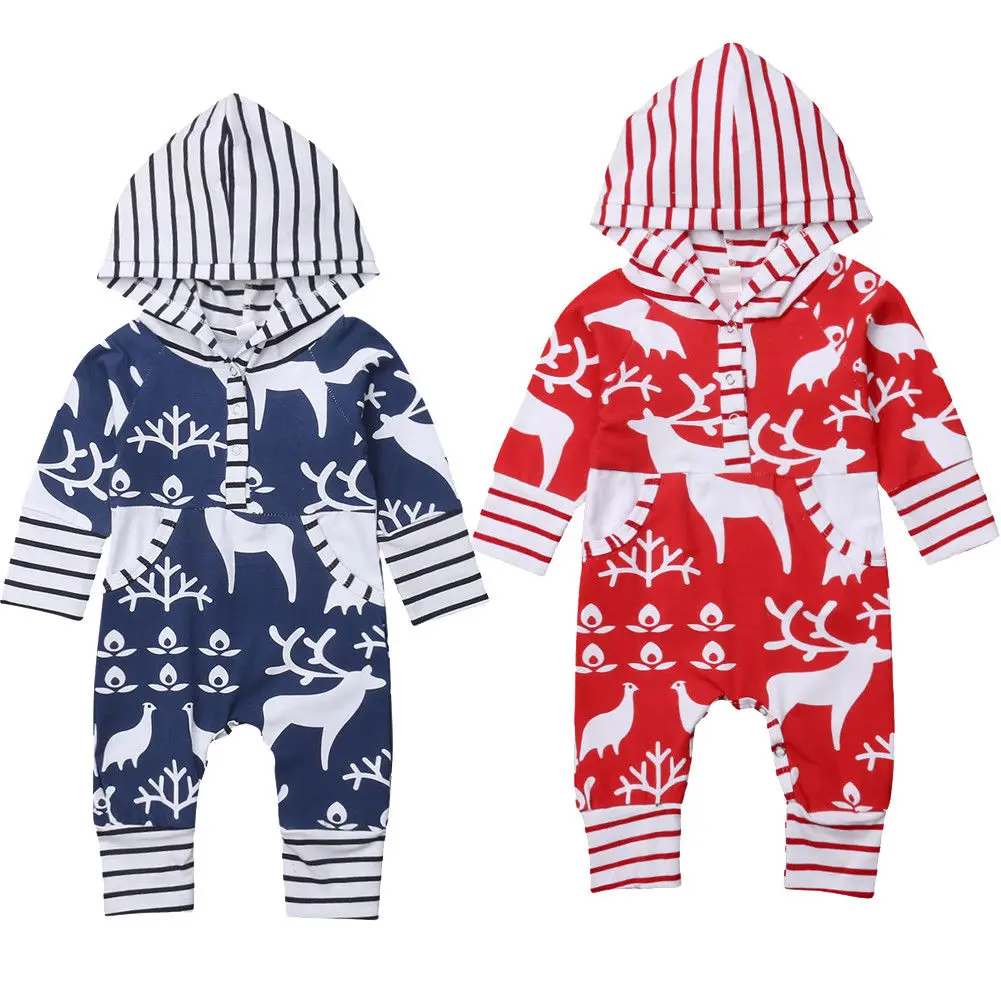 

2019 Newborn Baby Infant Boy Girl Romper Hooded Jumpsuit Christmas Autumn Outfits Clothes Xmas New