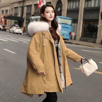 

Down jackets women winter polyester padding warm large fur collar loose thicken wonen's down jackets brands in womens Down coat