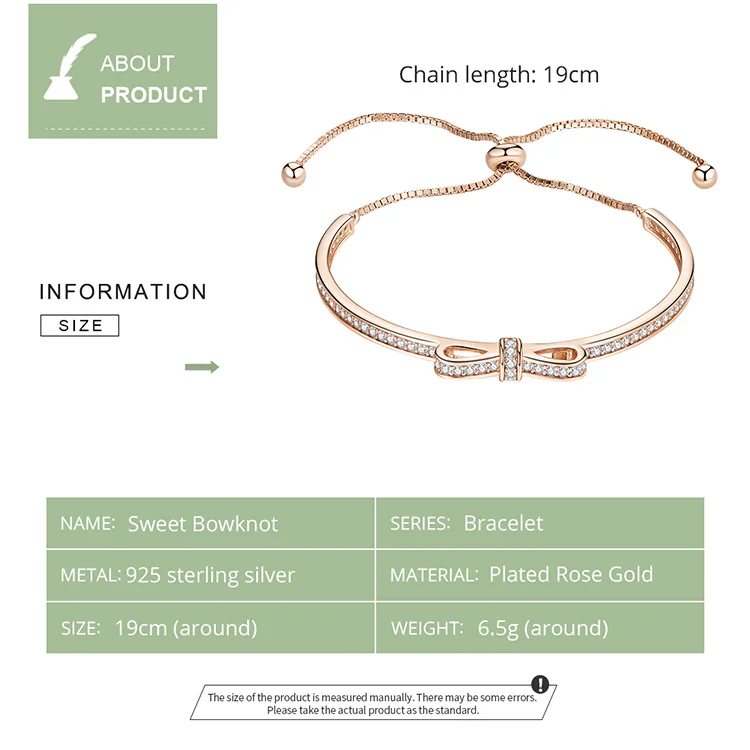 WOSTU Real 925 Sterling Silver Sweet Bowknot Bracelet For Women Rose Gold Wedding Lover Bracelets Fashion Jewelry Gift BKB108-C