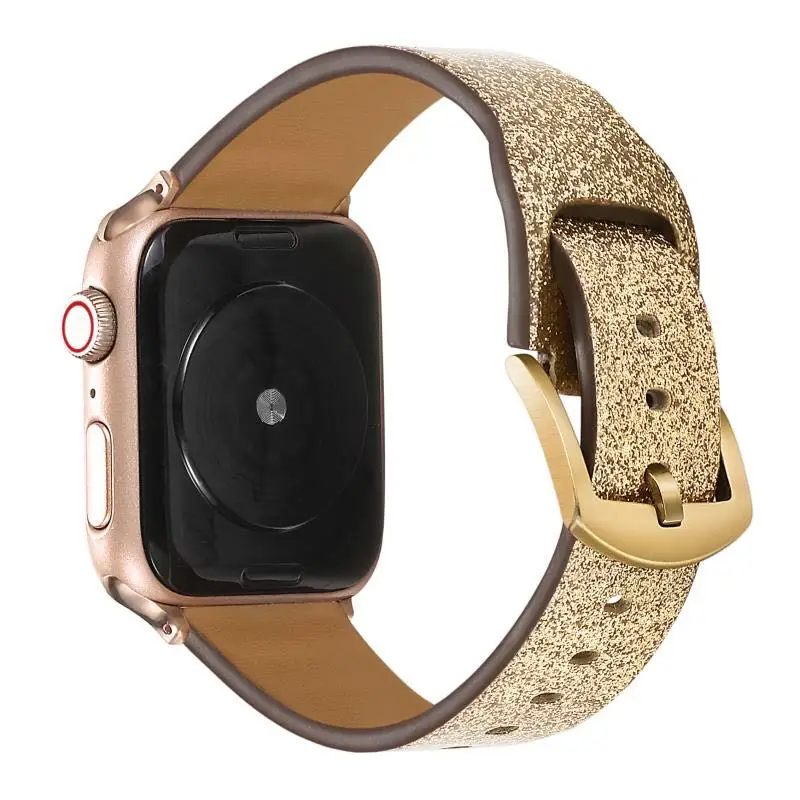Модный высококачественный ремешок для iwatch 5 4 3 2 1 для Apple Watch, кожаный ремешок 42 мм 38 мм 40 мм 44 мм - Цвет ремешка: flash gold