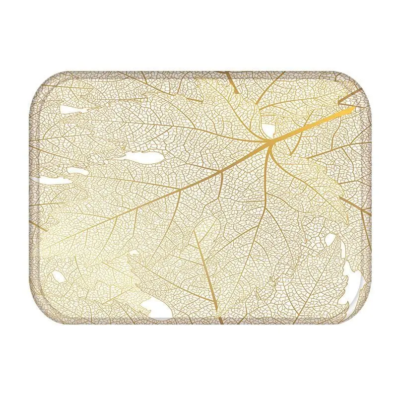 2DD-48255-010 Golden Tropical Leaves Kitchen Entrance Door Mat Coral Velvet Carpet Rubber Colorful Indoor Floor Mats Non-Anti-Slip Rug 48255 - Цвет: 2DD-48255-010