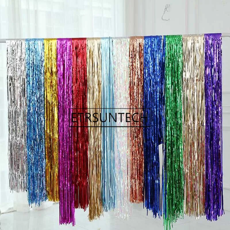100pcs Halloween Foil Curtain Party Backdrop Curtains Wedding Birthday Party Decoration Fringe Foil Curtain Tinsel Tassel