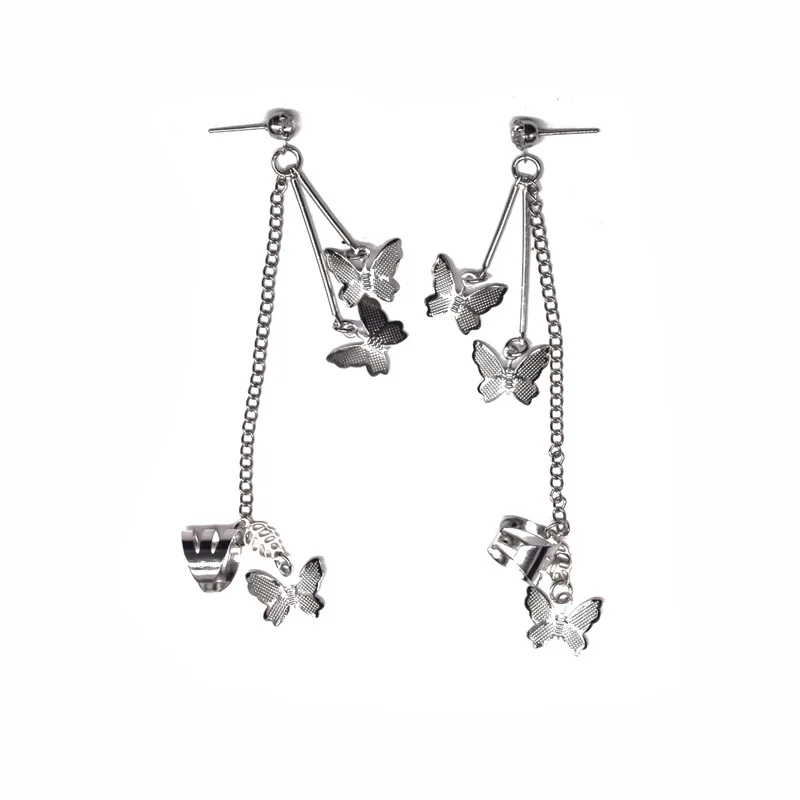 Korean Handmade Butterfly Net Red Tassel Crystal Ear Pin Chain Double Temperament Earrings Ear Bone Nail Ear Clip Hot Sale - Image 5