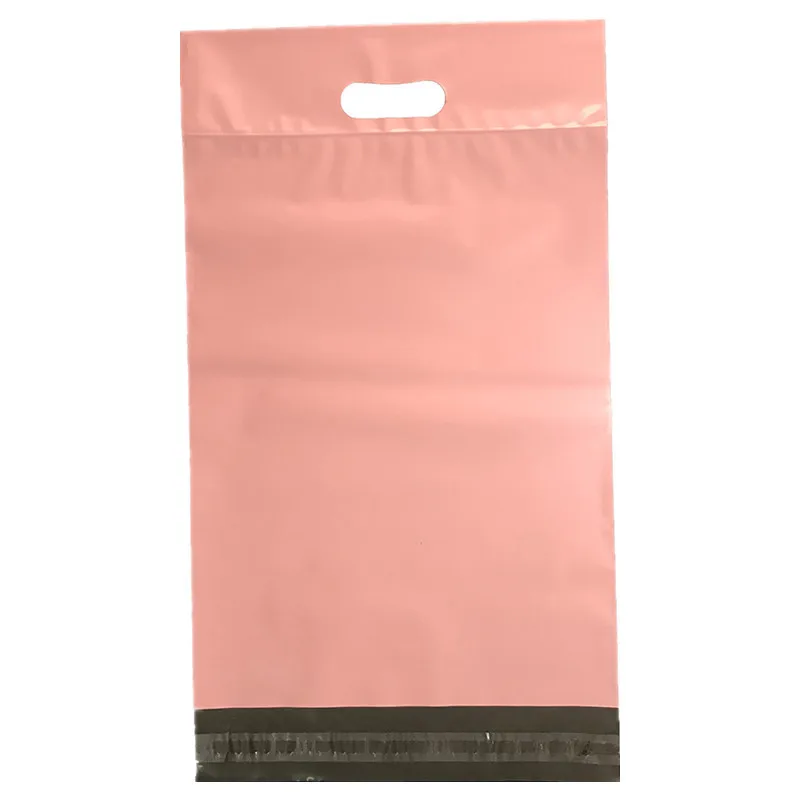 100Pcs 4 크기 택배 가방 핸들 핑크 플라스틱 봉투 우편 배송 가방 셀프 인감 토트 백 의류 포장 폴리 메일러