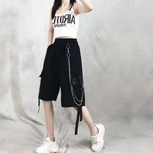 

Summer Harajuku Women's Shorts Hip Hop Cotton Cargo Shorts Overalls Loose Woman Wide Leg Pants Thin Straight Kenn Length Pants