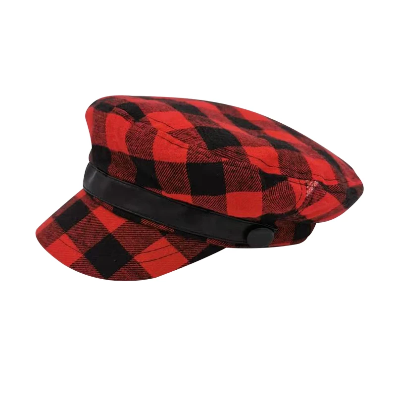 

Hot Autumn Fashion Women Hat British Style Warm Red and Black Square Retro Newsboy Caps Military Octagonal Cap Female Visor Caps