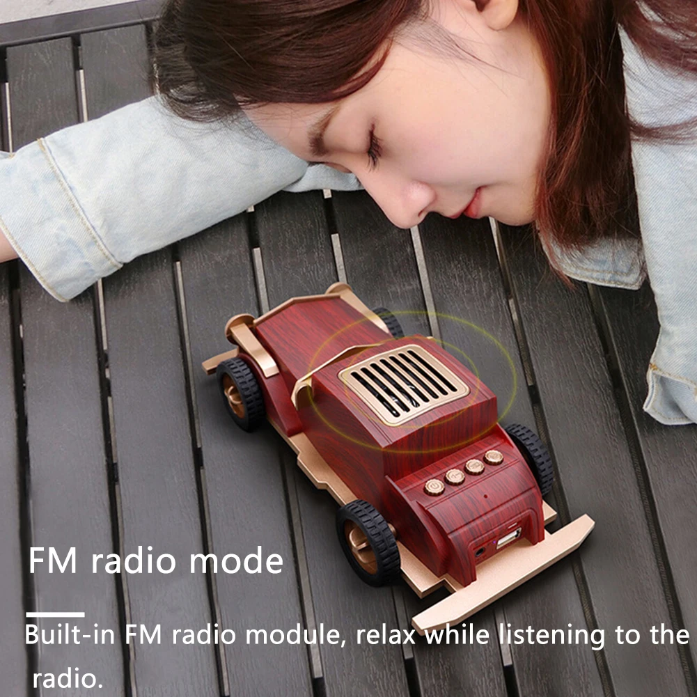 Форма автомобиля HiFi стерео перезаряжаемый Винтажный стиль глубокий бас U диск мини портативный деревянный Bluetooth динамик AUX вход FM радио