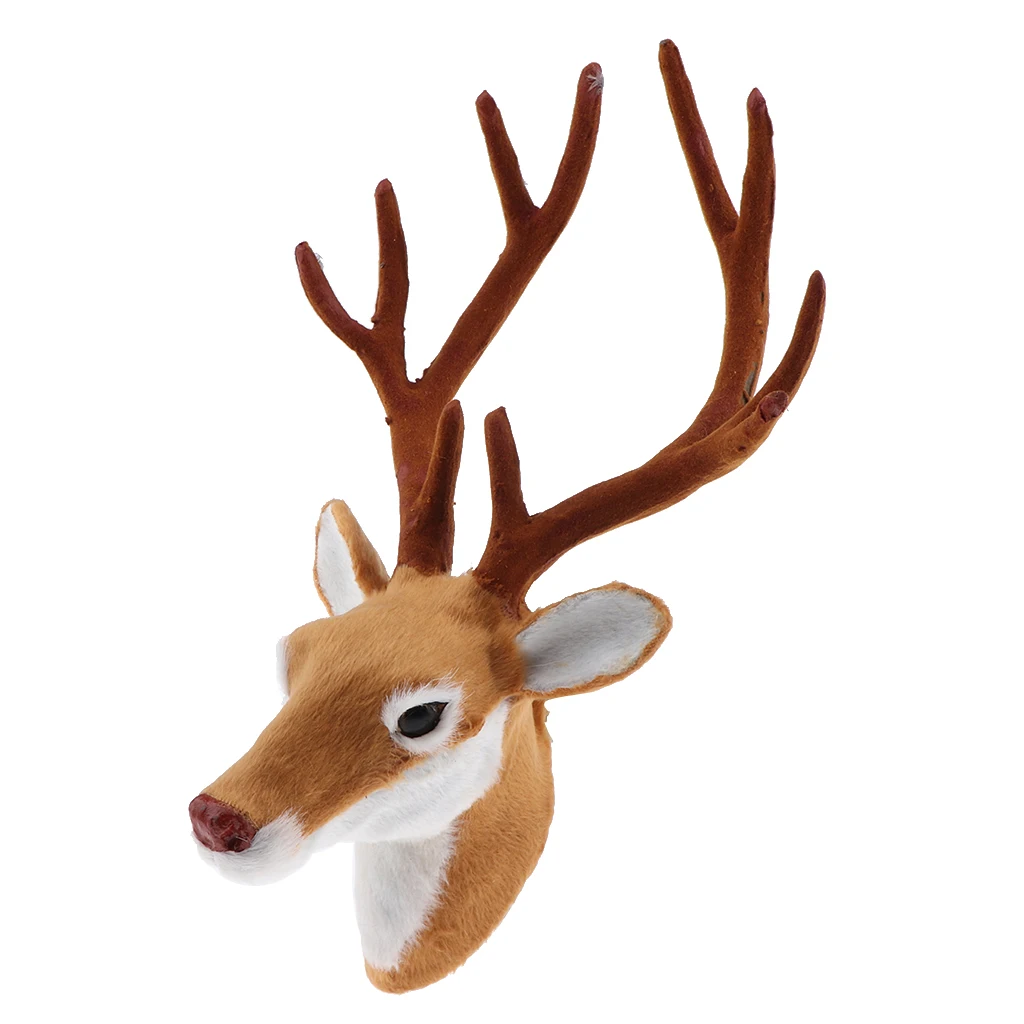 Lovely Faux Fur Deer Head Model Figure Wall Mount Sculpture Home House Decor