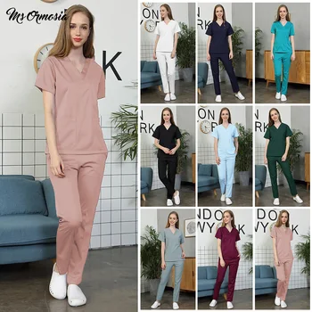 

Short Sleeve Women nursing uniform Work Top Pants Scrub Sets Hospital Doctor Nurse Surgical Suit Dentist Clinic Medical Uniforms