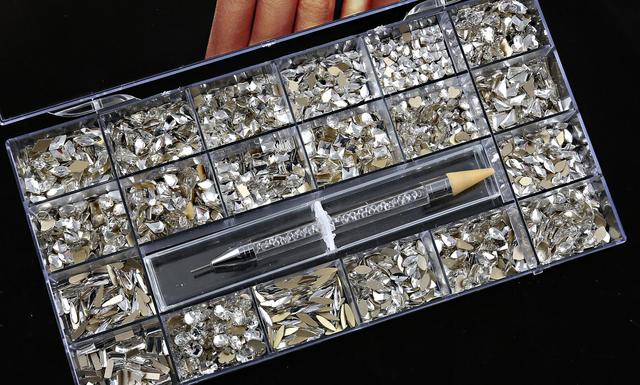Multi Nail Rhinestones Kit Flatback 240pcs Alloy Charms (Neon,Pink,AB,Blue) Glass Jewelry Nail Art Crystal Box 2022