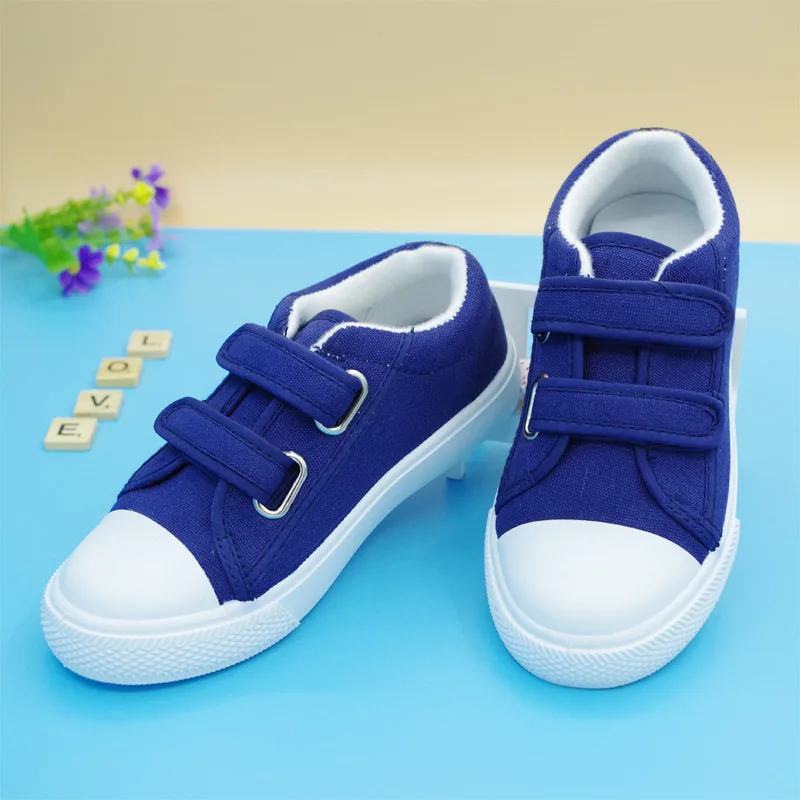

Children New Style Canvas Shoes Anti-slip Students Solid Color Velcro Men And Women Wear-Resistant Breathable Casual Spring And