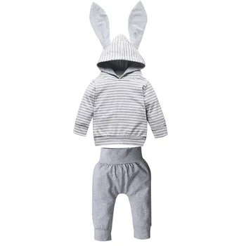 

Infant Baby Girl Cute Clothes Two Pieces Sets Baby Boy Girl Autumn Long Sleeve Rabbit Ear Hooded Sweatshirt Pencil Pant Set