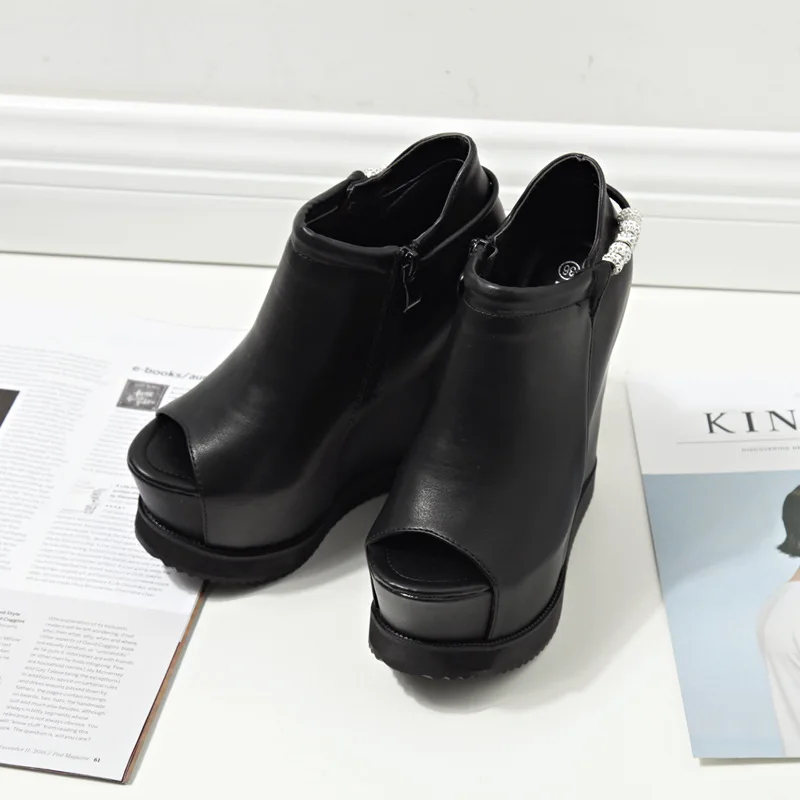 

2019 Spring Korean-style Elevator Thick Bottom Fish Mouth Slanted Heel Shoes Ultra-High Heel Shoes Nightclub 15 Centimeters 889-