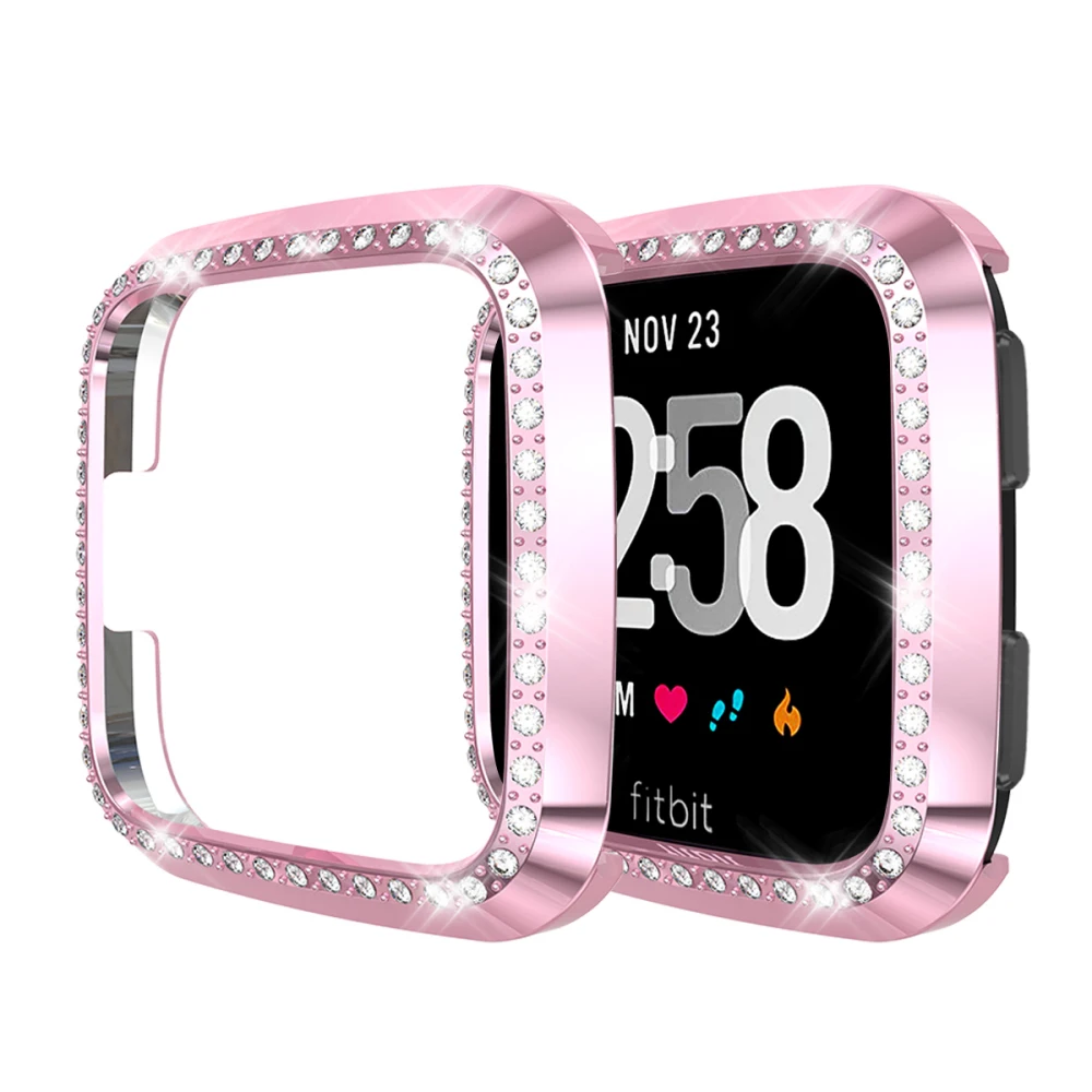 Чехол для часов с бриллиантами для Fitbit Versa/Versa Lite, бампер, смарт-ремешок для часов, аксессуары, защитная оболочка для ПК, защитная рамка - Цвет: Розовый