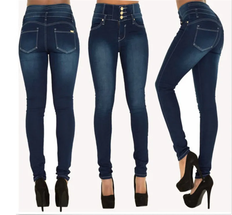 Весна осень женские узкие джинсовые легкие приталенные Стрейчевые штаны джинсы Высокая талия тонкая на кнопках Карманы Брюки женские джинсы