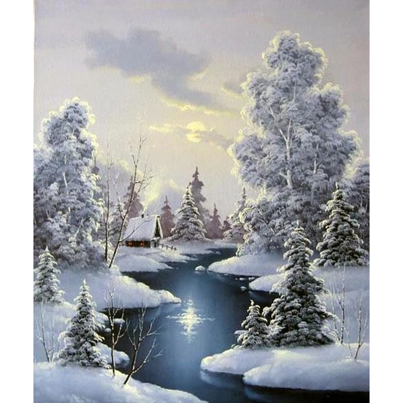 

DIY 5D Diamond Painting snow scenery tree Diamond Embroidery Cross Stitch Landscape Mosaic Decor Home Full Round Rhinestones