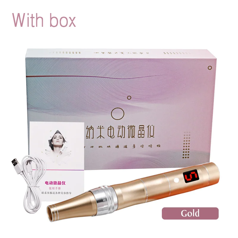 LCD Screen 5 Levels Micro Tiny Needles Dr. pen MYM Tightening Remove Scar Reduce Skin Wrinkles Scar Stretch Marks Removal Device - Габаритные размеры: Gold with box