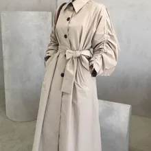 

Women's Trench Coat Winter Windbreaker Overcoat Lapel Single-breasted Elegant Pocket Korea Drawstring Slim Autumn Waistband 2022