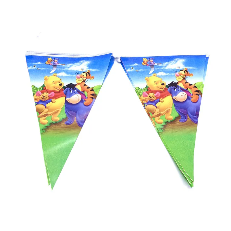 flag-10pcs Disney Winnie The Pooh Theme Party Supplies Birthday Decorations Winnie The Pooh Baby Shower Party Bags Cup Plate Banner Straws - Цвет: flag-10pcs