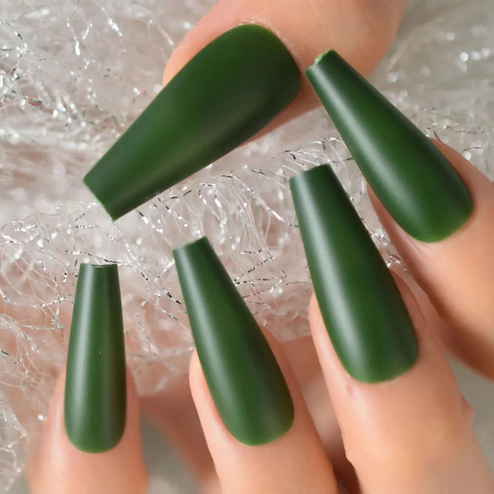 Uñas postizas de bailarina larga para mujer, uñas acrílicas de belleza, color  verde esmeralda, las mejores puntas artificiales mate|Uñas postizas| -  AliExpress