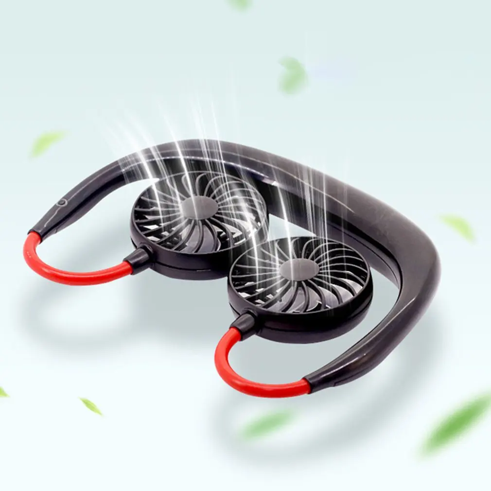 Вентилятор для шеи Портативный мини двойной ветровой головкой шейный вентилятор с USB Перезаряжаемый охладитель воздуха для путешествий на открытом воздухе офис портативный