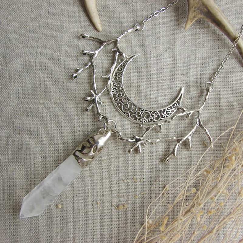 Collar de rama de amatista, colgante de bosque de fantasía de bruja gótica, brujería, espacio pagano, fase lunar, magia de boda| de cadena| - AliExpress