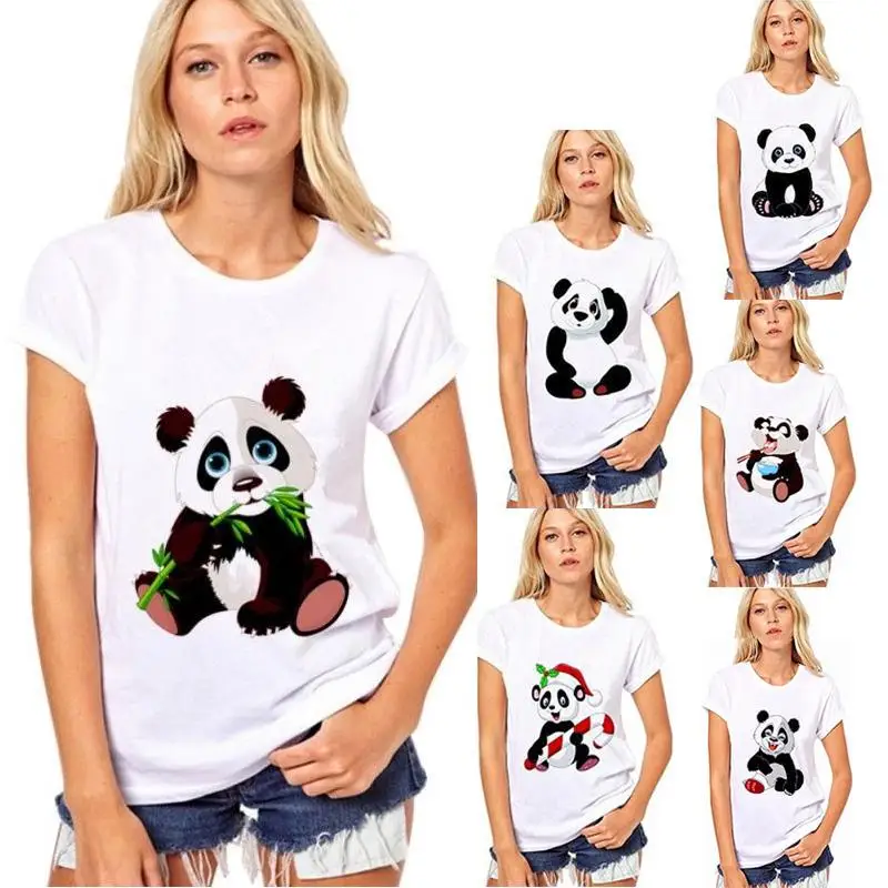 

Couples Lovers T-Shirt Tops Short Cute Cartoon Panda Sleeve T-Shirt Streetwear Cool Print Harajuku Tops Women Summer