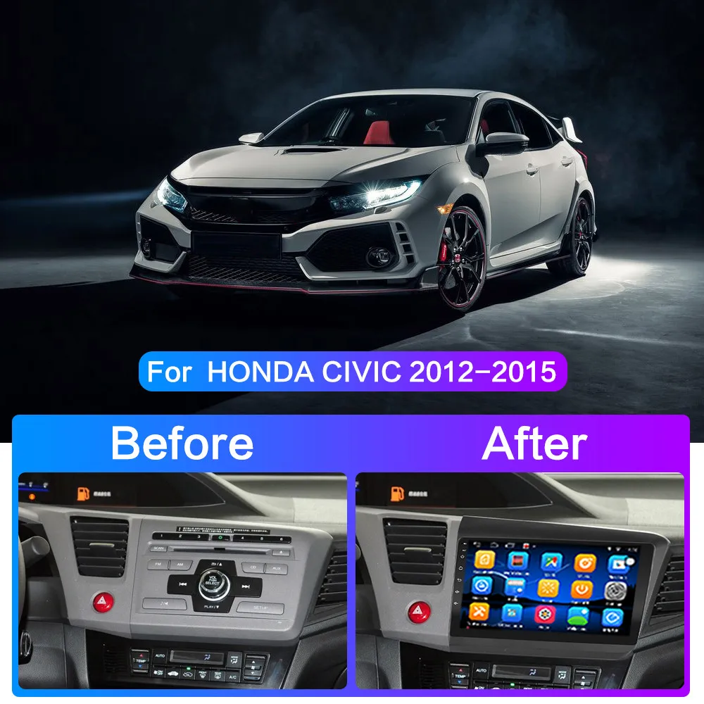 Автомагнитола 2 din для Honda Civic 2012 2013 2014 2015 Android 9 0 4 Гб + 64 ГБ DSP ips мультимедийный